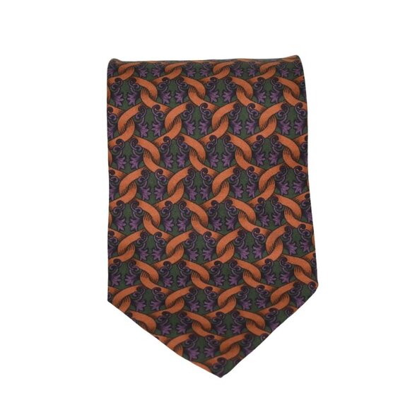 Vintage Barneys New York Mens Tie Necktie Italy Silk Green Brown Purple 57 in - Picture 2 of 6